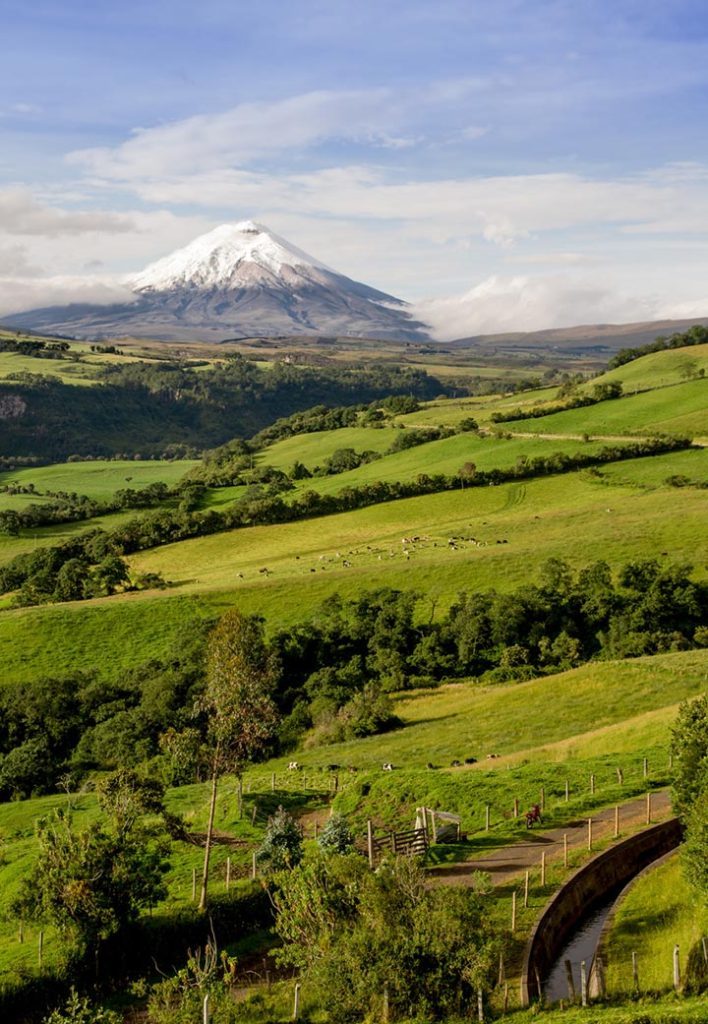 Volcano overlooking coffee farmland in the Ecuadorian Andes